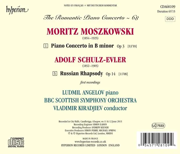 Moszkowski Piano Concerto In B Minor, Op 3 (First Recording) / Schulz-Evler: Russian Rhapsody (First Recording) | BBC Scottish Symphony Orchestra, Vladimir Kiradjiev