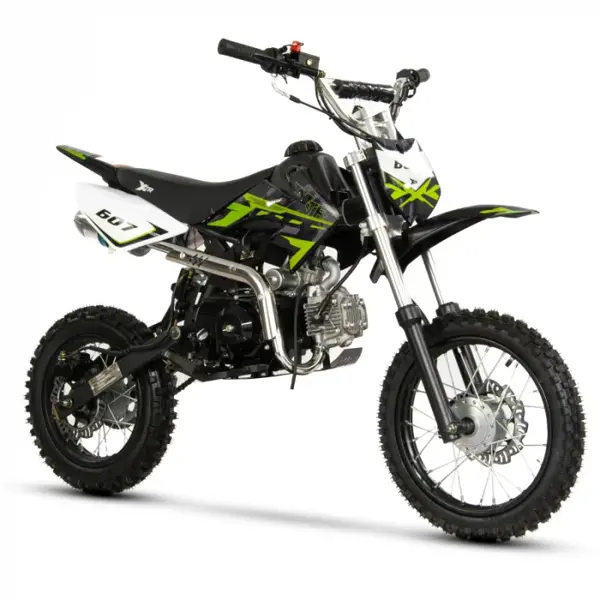 Motocicleta Cross Enduro copii 4T XTR 607M, 125cc, roti 14 12, pornire pedala starter, pedala schimbator, culoare negru verde