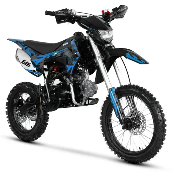 Motocicleta Cross Enduro copii, XTR 616, 125cc, roti 14 17, cu far, pornire electromotor, culoare negru albastru