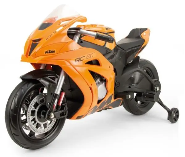 Motocicleta electrica de curse pentru copii Injusa licenta KTM, 12V, include roti ajutatoare, 3-6 ani