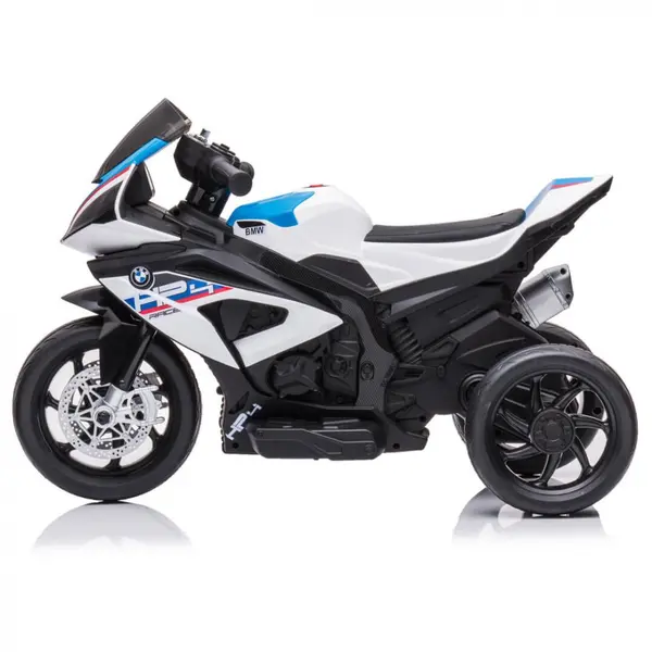 Motocicleta electrica pentru copii BMW HP4 Alb 84x55x42 cm, varsta 2-5 ani, roti si scaun din plastic, putere 60W