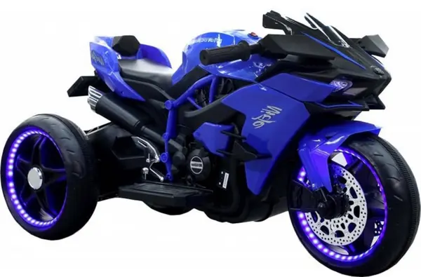 Motocicleta electrica pentru copii Novokids Ninja Trio Motocross Albastru, maxim 30 kg, melodii si lumini Led, bluetooth, 3 roti