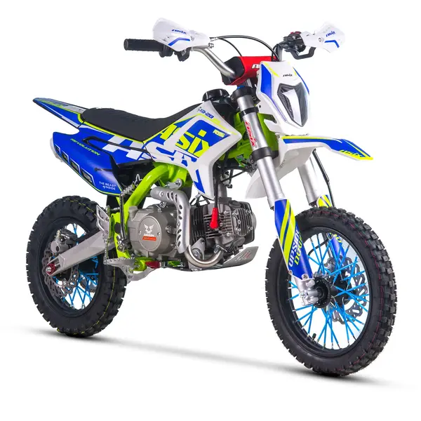 Motocicleta Enduro Cross Asix XB28 110cc, 4T, roti 14 12 , cu far, pornire electromotor, kick si starter, culoare albastru lime