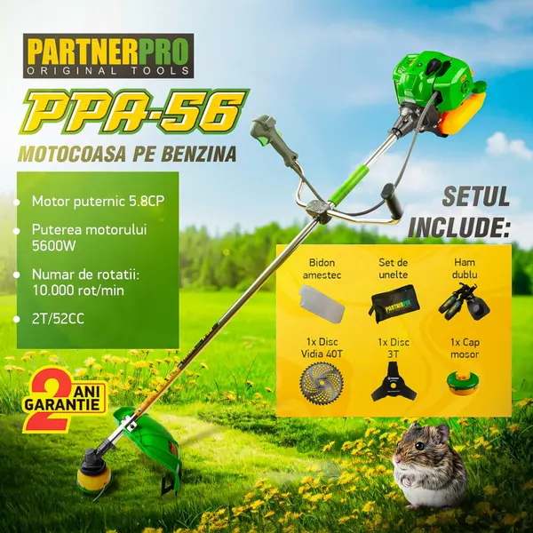 Motocoasa Benzina Partnerpro PPA-56, 2T, 5.8 CP, 10000 rpm