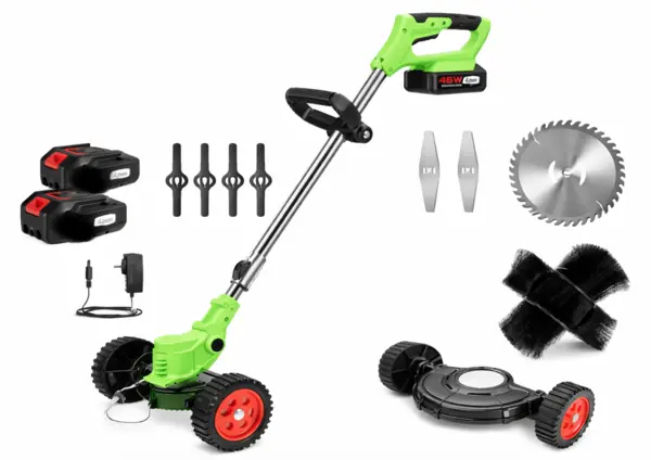 Motocoasa electrica profesionala cu roti 2 acumulatori de 48v si set de accesorii