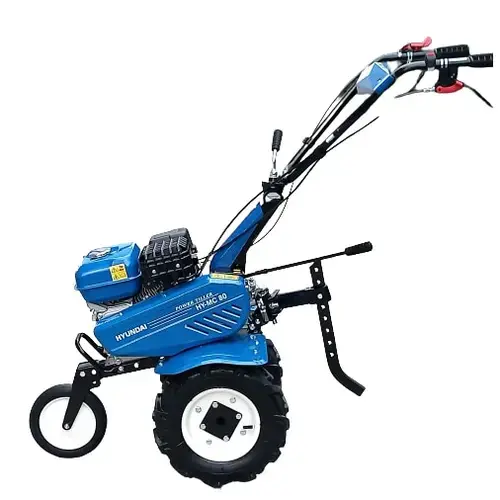Motocultor Hyundai HY-MC80, Benzina, 7 CP, 212 cmc, Latime maxima de lucru 80 cm, Adancime de frezare 10-30 cm, Freza de pamant si roti de cauciuc (Negru/Albastru)