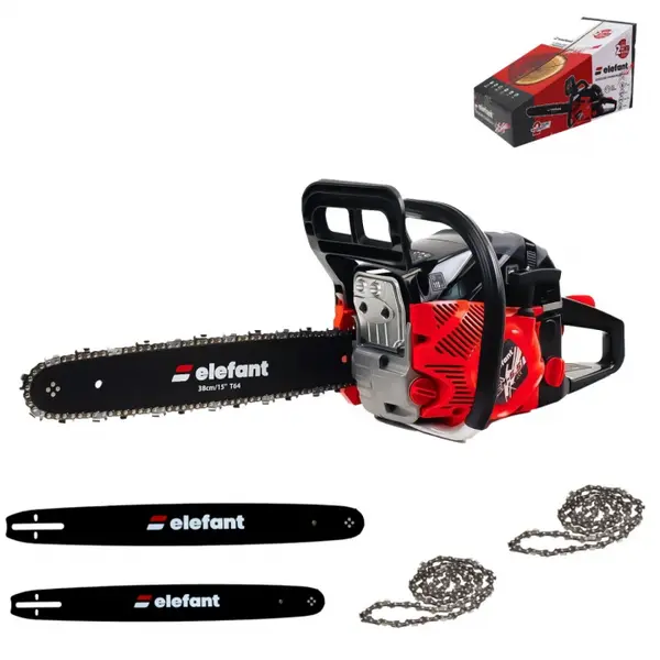 Motofierastrau (drujba) pe benzina Elefant, 5.5CP, 10000RPM, 52 cm ³, 2 lame + 2 lanturi