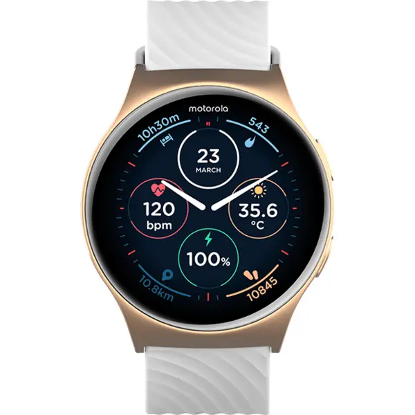 Motorola Smartwatch Moto Watch 120, 1.43, rezistent la stropi, pentru femei si barbat, Roz-Auriu