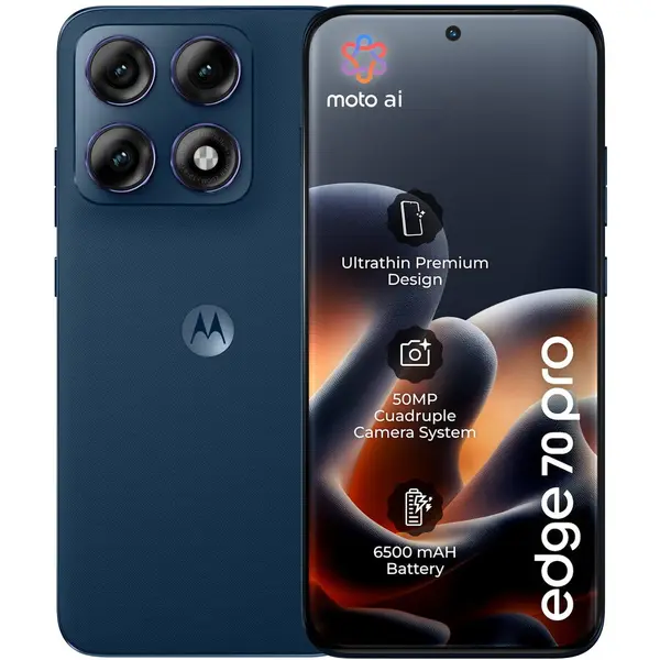 Motorola Telefon mobil Motorola edge 70 pro, 256GB, 8GB RAM, 5G, 6500 mAh PANTONE Titan, Albastru