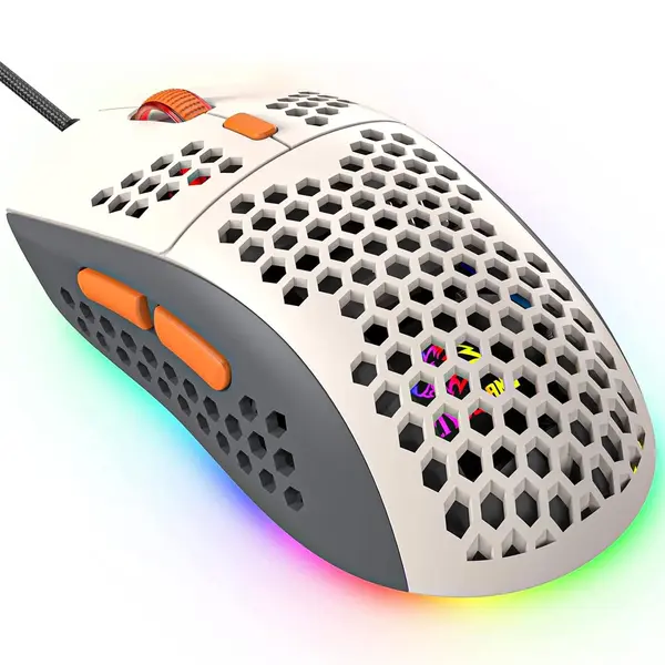 Mouse gaming Timebox, 6400 DPI, USB, Ultra-usor, Ergonomic, Alb/Portocaliu - Default Title