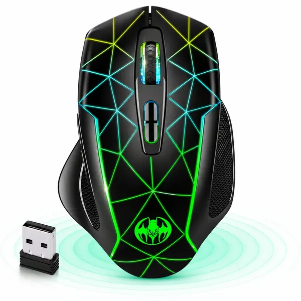 Mouse gaming Wireless cu Jiggler Timebox, 1600DPI, USB Reciver, RGB Led, Negru - Default Title