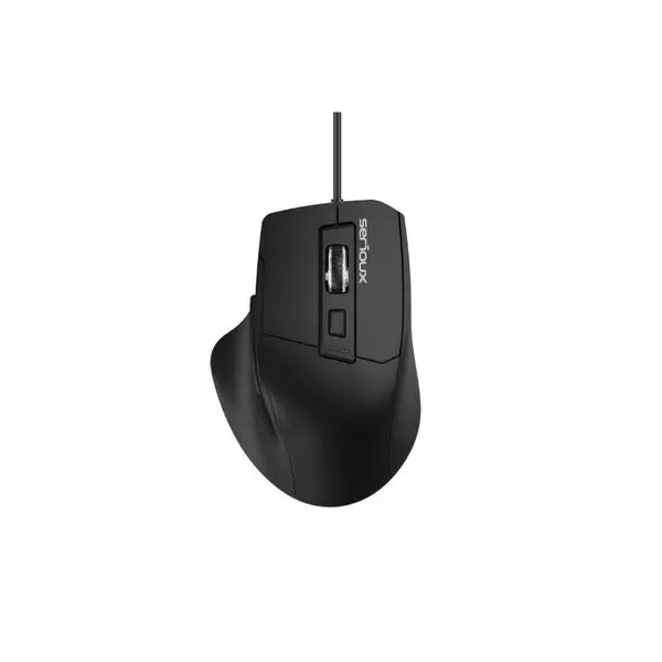 Mouse optic cu fir Serious USB 6D, Culoare neagra, Design ERGO Complet negru cu capac superior din cauciuc, 6 butoane DPI: 1200-1800-2400-3600DPI, Cablu PVC negru de 1,5 m, aaaaawAmbalaj OEM în cutie de culori