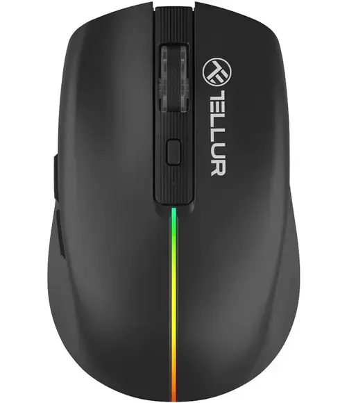 Mouse wireless Tellur Silent Click, USB, iluminare RGB, 1600 DPI, Negru