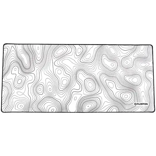 Mousepad Floston TOPOGRAPHIC WHITE, 90 x 40cm, baza cauciucata, suprafata textila, margini cusute, Alb