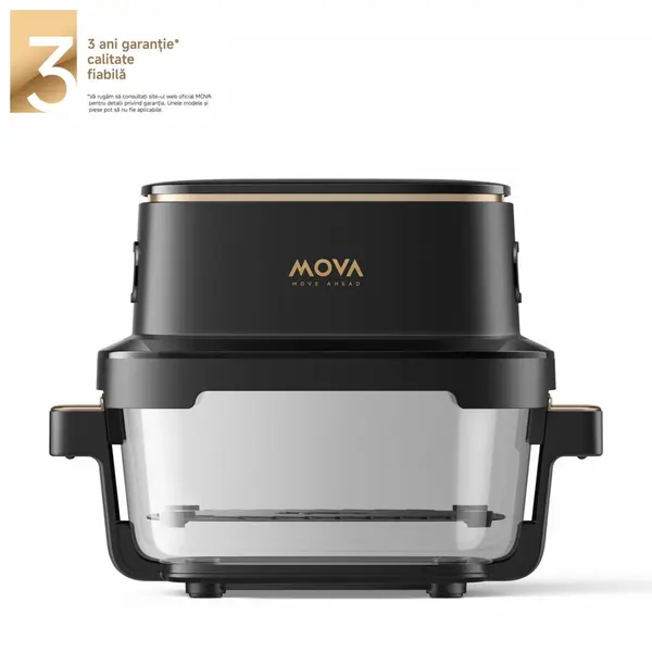 MOVA Friteuza Mova AF20 Pro, Putere 1700W, Temperatura 40°C - 185°C, Doua boluri de sticla 2.5 l si 4l, Motor Brushless, Afisaj LCD, Control tactil, 8 Programe, Negru