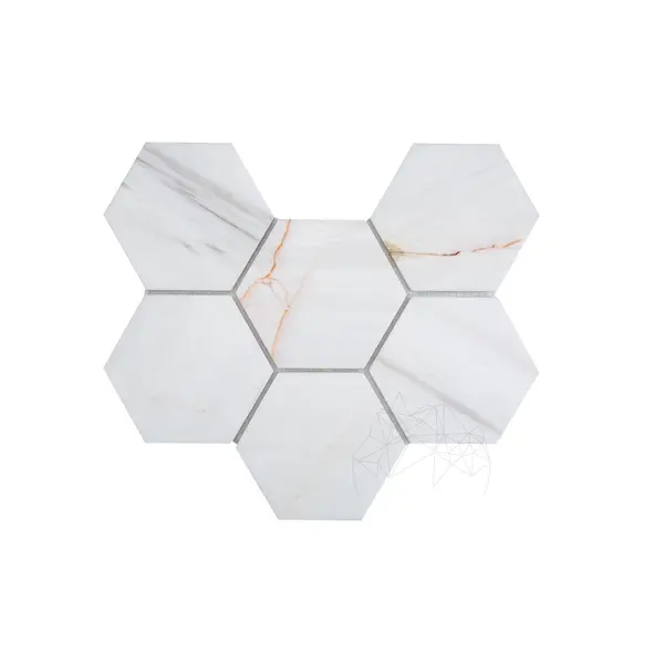 Mozaic Marmura Calacatta Amber Hexagon XL Polisata, 30 x 20 cm