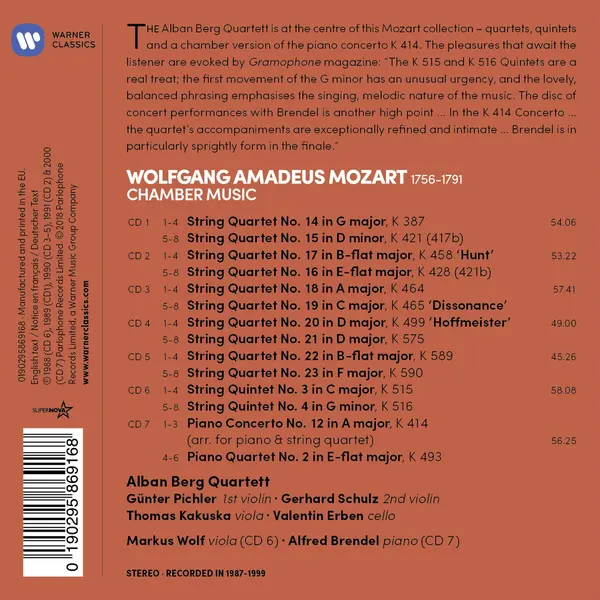 Mozart: Chamber Music - The Last String Quartets | Wolfgang Amadeus Mozart, Alban Berg Quartett, Alfred Brendel, Markus Wolff