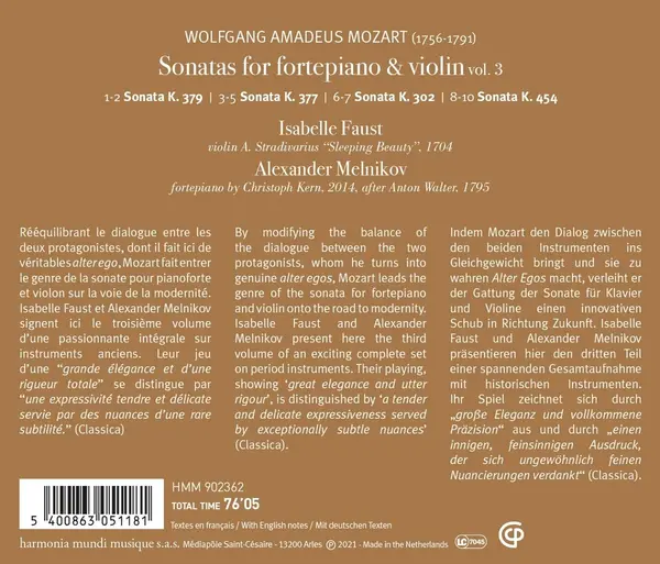 Mozart: Sonatas For Fortepiano & Violin | Isabelle Faust, Alexander Melnikov