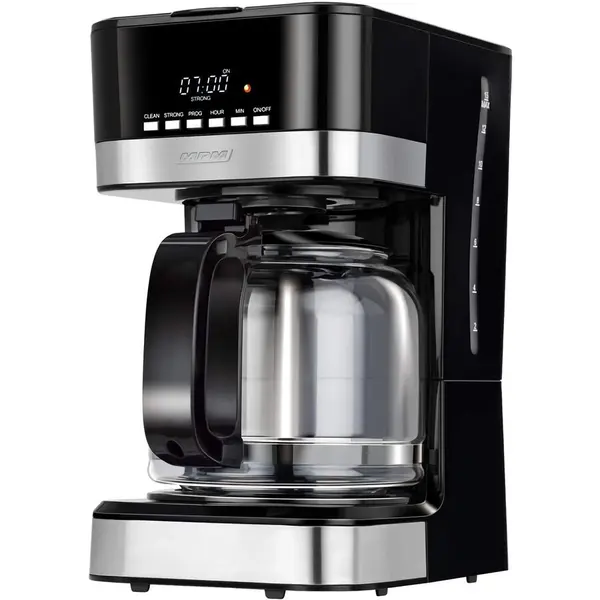 MPM Cafetiera MPM MKW-05, 950W, 1.8 litri, afisaj LCD, temporizator, functie autocuratare, functie mentinere temperatura, filtru detasabil, Negru