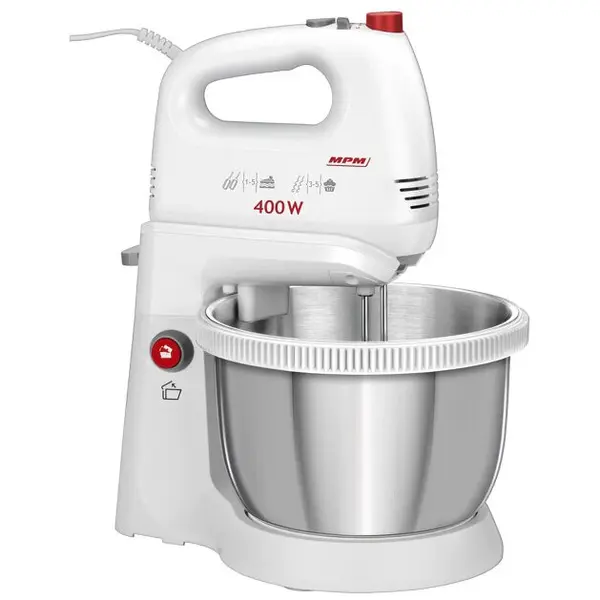 MPM Mixer cu bol MPM MMR-21Z, rotativ, 400W, 3.5l, 5 trepte de viteza, functie TURBO, Alb