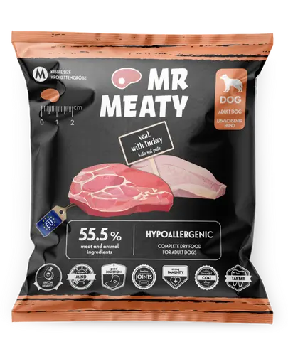 MR MEATY Veal with Turkey M 50g vițel și curcan, hrană uscată câini