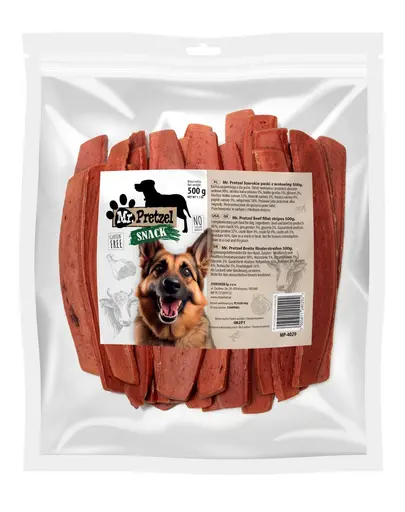 MR. PRETZEL Fâșii late din carne de vită 500 g recompensă pentru câini