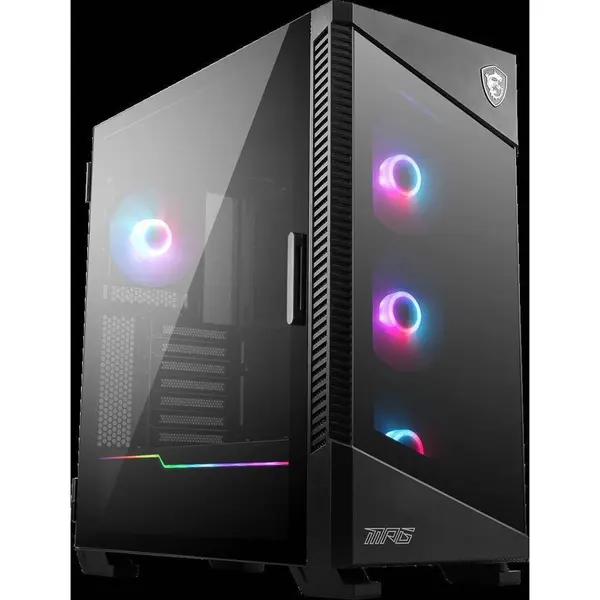 MSI Carcasa MSI MPG Velox 100R, Mid Tower Gaming Computer, 4x 120mm ARGB Fans, 1-6 ARGB Hub, ARGB light strip, USB Type-C, Tempered Glass, Center, E-ATX, ATX, mATX, mini-ITX', Negru