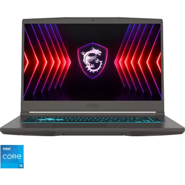 MSI Laptop MSI Gaming 15.6'' Thin 15 B13UC, FHD 144Hz, Procesor Intel® Core i5-13420H, 16GB DDR4, 512GB SSD, GeForce RTX 3050 4GB, Free DOS, Gri inchis