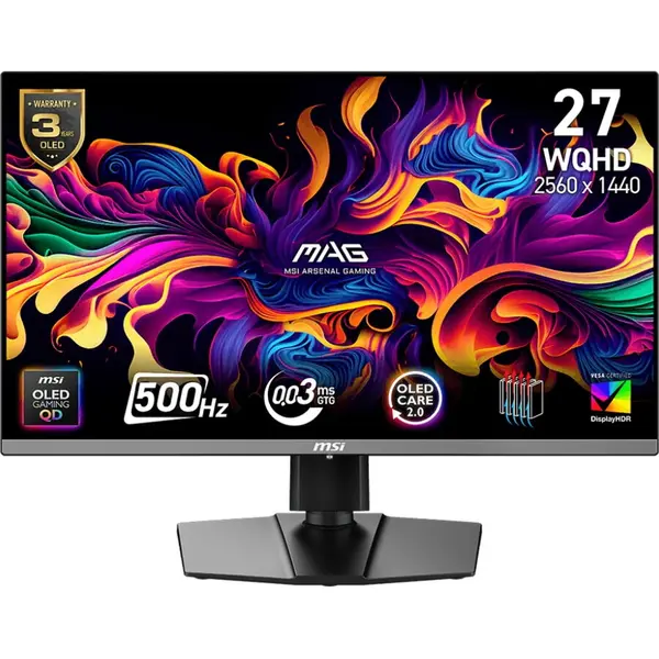 MSI Monitor Gaming QD-OLED MSI 26.5 MAG 272QP QD-OLED X50, WQHD (2560 x 1440), HDMI, DisplayPort, Pivot, 500 Hz, 0.03 ms, Negru