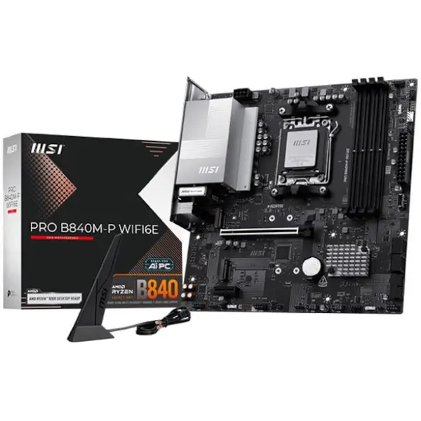 MSI Placa de baza MSI PRO B840M-P WIFI6E, Chipset AMD B840, Socket AM5, mATX