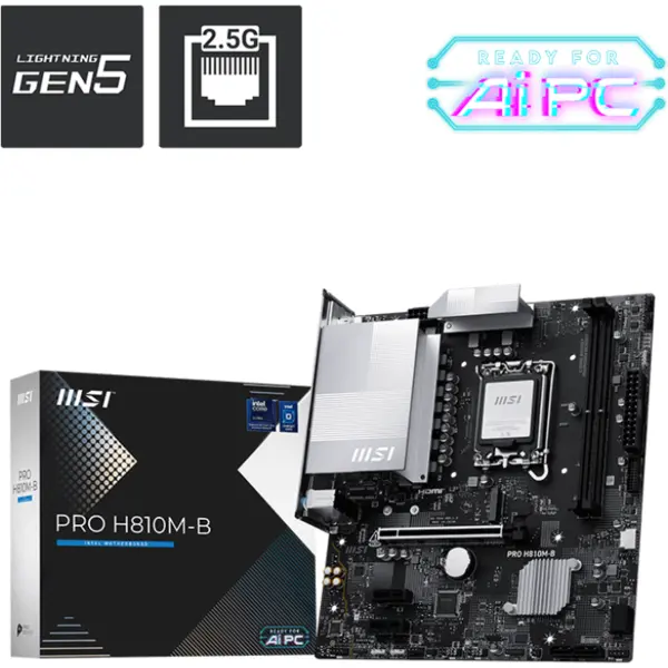 MSI Placa de baza MSI PRO H810M-B, Intel H810, LGA 1851, DDR5, Micro ATX