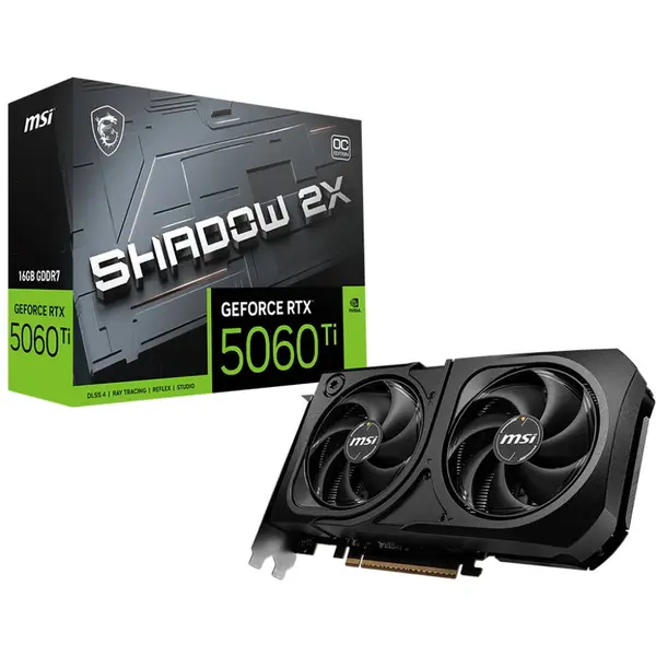 MSI Placa Video MSI GEFORCE RTX 5060 TI SHADOW 2X OC PLUS 16GB GDDR7 128 bit, PCIE 5.0, 1x HDMI 3x DP