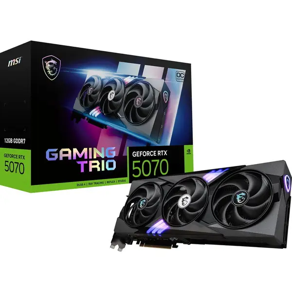 MSI Placa Video MSI GEFORCE RTX 5070 GAMING TRIO OC, 12GB GDDR7, 192 bit, PCIE 5.0, 3x Displayport, 1x HDMI