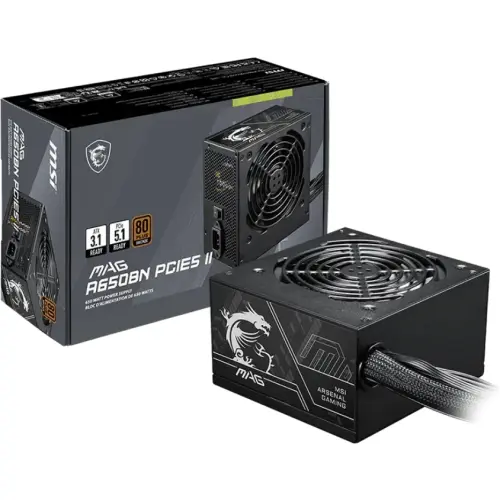 MSI Sursa alimentare MSI MAG A650BN PCIE5 II, 650 W, Certificare BRONZE 80+, ATX 3.1, PFC Activ