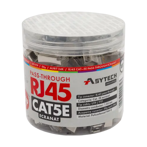 Mufa RJ-45 FTP Cat.5e EZ Passthrough, ecranata, 50u (100 buc) RJ45M-CAT5-EZ-50U-JAR