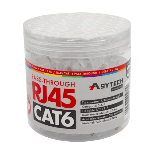 Mufa RJ-45 UTP Cat.6 EZ Passthrough, 50u (100 buc) RJ45-CAT6-EZ-50U-JAR