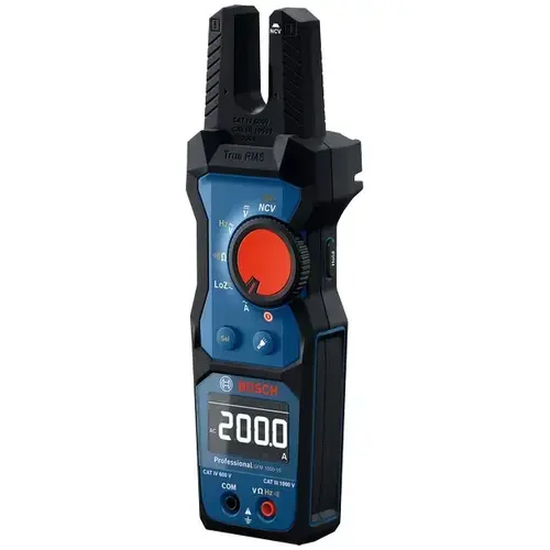 Multimetru cu furca Bosch Professional Fork Meter GFM 1000-15, 1000 V tensiune AC, ± 1.5% + 5 precizie tensiune, 200 A curent alternativ, ± 3.0% + 3 precizie curent alternativ, 60 MΩ interval masurare, CAT IV 600 V / CAT III 1000 V clasa siguranta