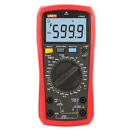 Multimetru digial UNI-T UT890C NCV, 2 baterii AAA de 1.5 V, Iluminarea afisajului (Rosu)