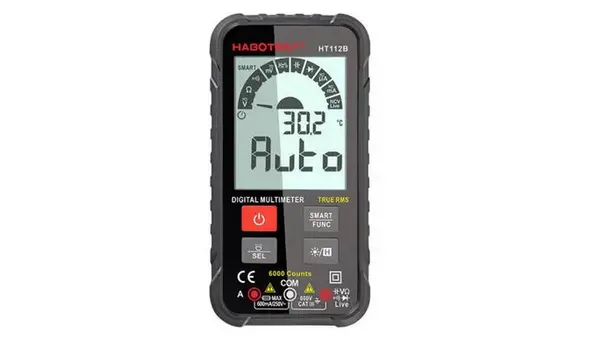 Multimetru digital inteligent masuratori electrice Habotest HT112B, True RMS, ecran 2.88 inch, NCV, lanterna, 2x baterii CR2032 incluse