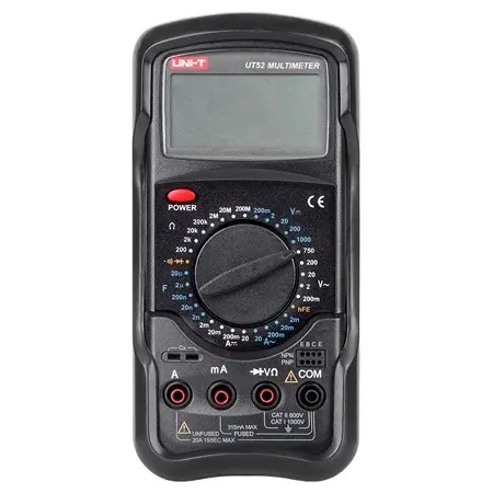 Multimetru Digital Uni-T UT52, Capacitate 20µF, Tensiune, Curent, Rezistenta, hFE Tranzistori, Testare Diode