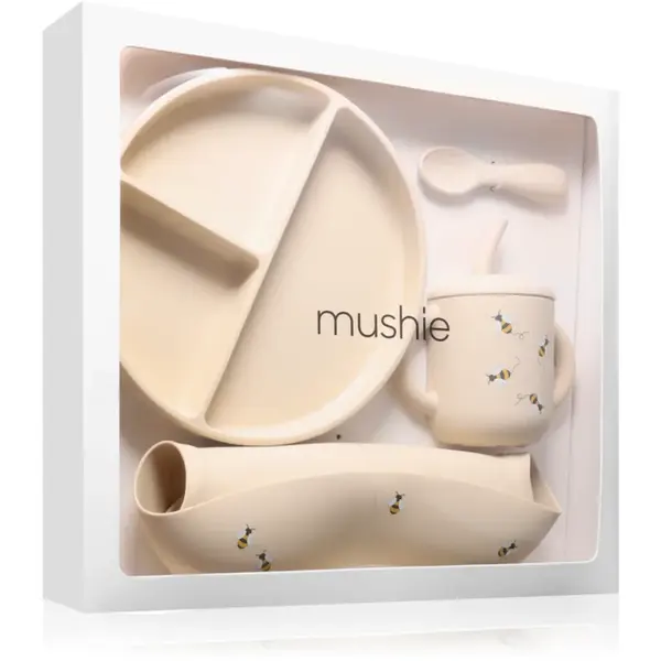 Mushie Feeding Toddler Set serviciu de masă pentru copii pentru copii mici 6m+ Bees