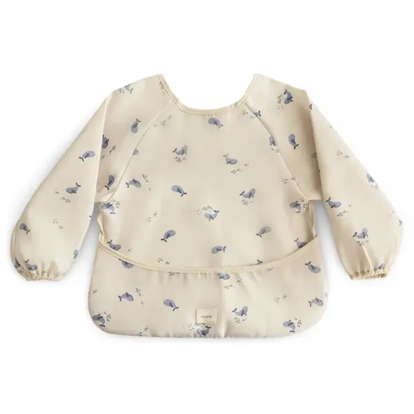 Mushie Long Sleeve Bib bavețică Whales 6-24m 1 buc