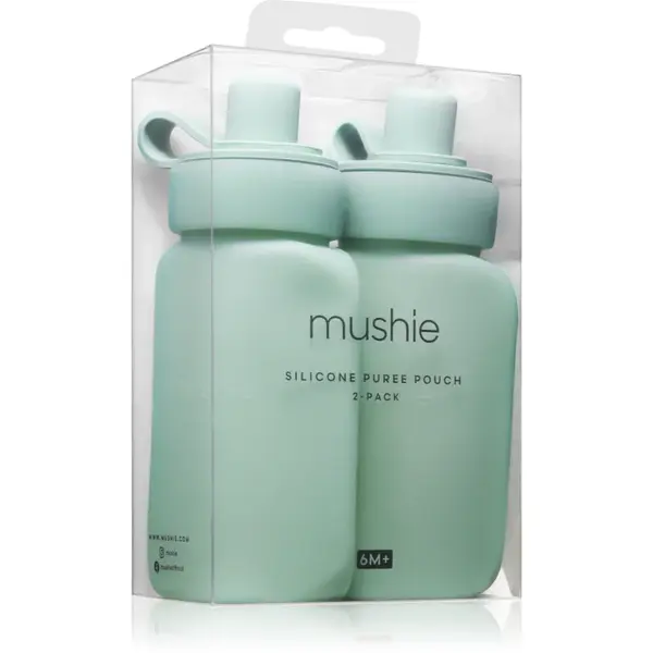 Mushie Silicone Puree Pouch recipiente din silicon reutilizabile pentru piure Cambridge Blue 2 buc