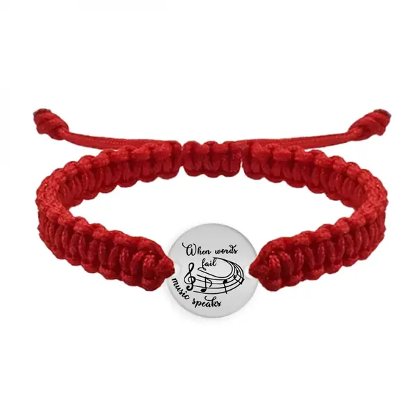 Music - Bratara personalizata snur impletit pentru iubitorii de muzica "When words fail, music speaks" din argint 925