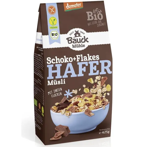 Musli cu fulgi si picaturi de ciocolata fara gluten, eco - 425 g