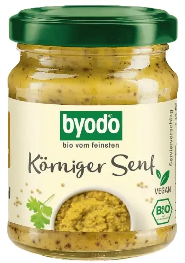 Muștar organic din boabe, mediu picant, 125 ml, Byodo