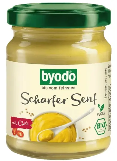 Muștar vegan organic, picant, 125 ml, Byodo