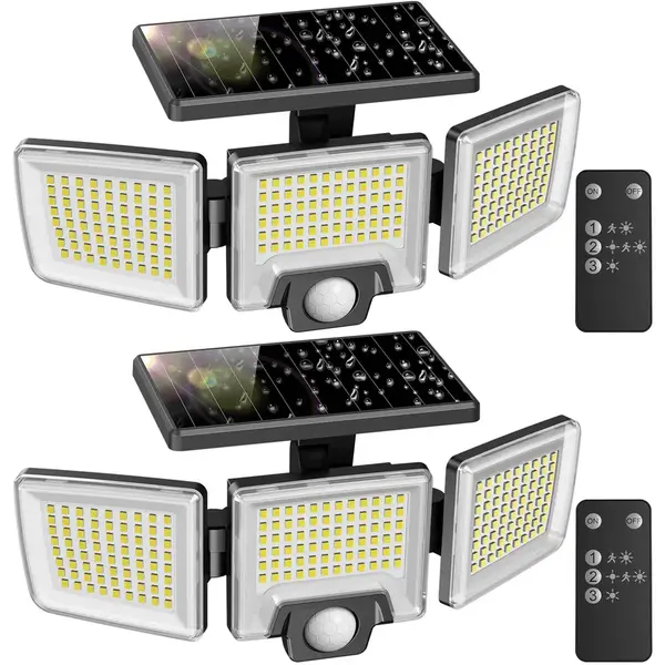MustWin Set 2 Lampi solare de perete MustWin UT88268, 2500lm, LED, 216 leduri, Telecomanda, 3 moduri, senzor de miscare