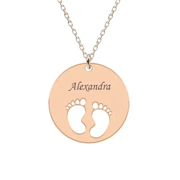 My kid - Colier personalizat banut cu nume si talpite din argint 925 placat cu aur roz