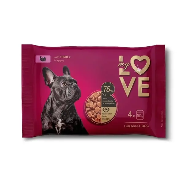 MY LOVE, XS-XL, Curcan, plic hrană umedă câini, (în sos), multipack, 100g x 4buc